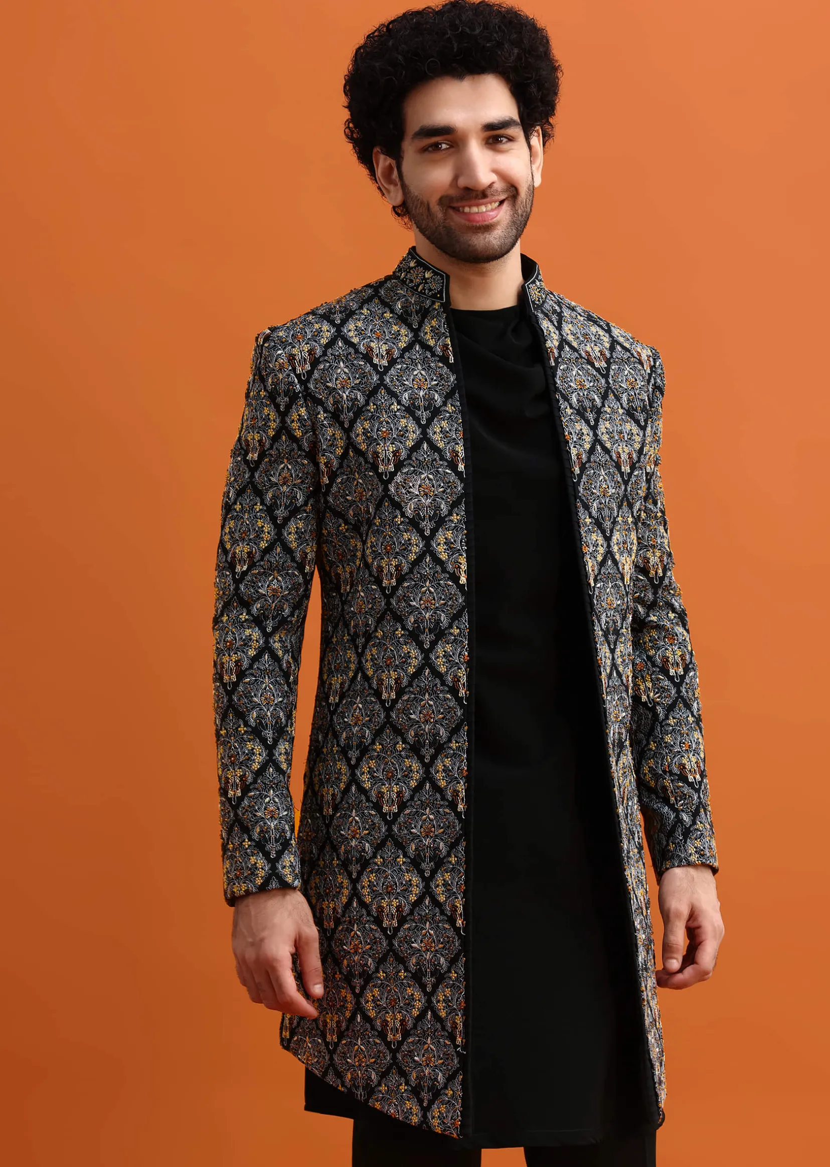Black Indowestern Set With Hand Work For Men