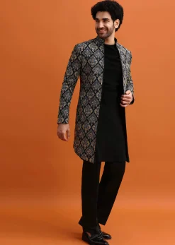 Black Indowestern Set With Hand Work For Men