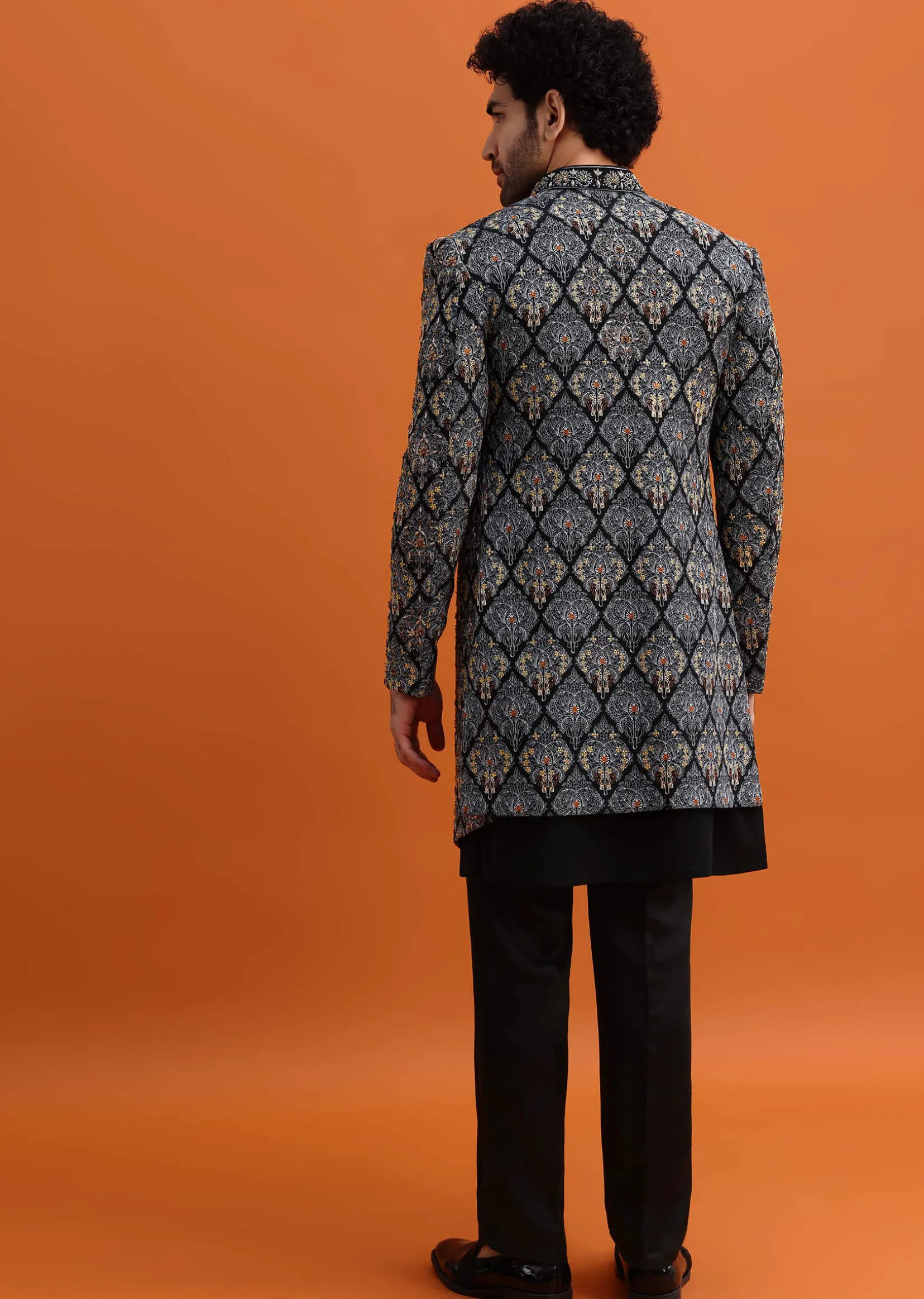 Black Indowestern Set With Hand Work For Men