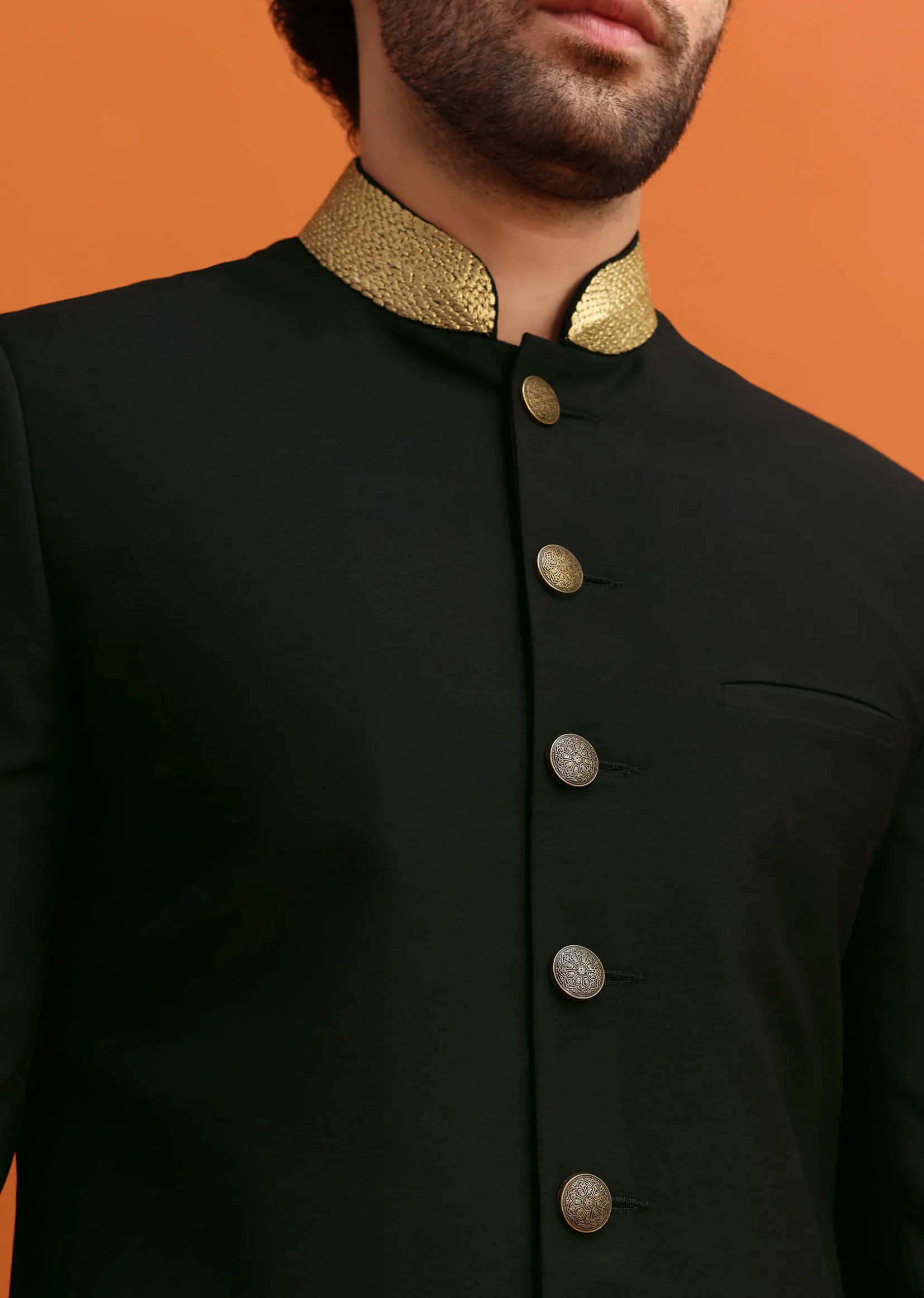 Black Indowestern Set With Zari Work For Men
