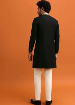 Black Indowestern Set With Zari Work For Men