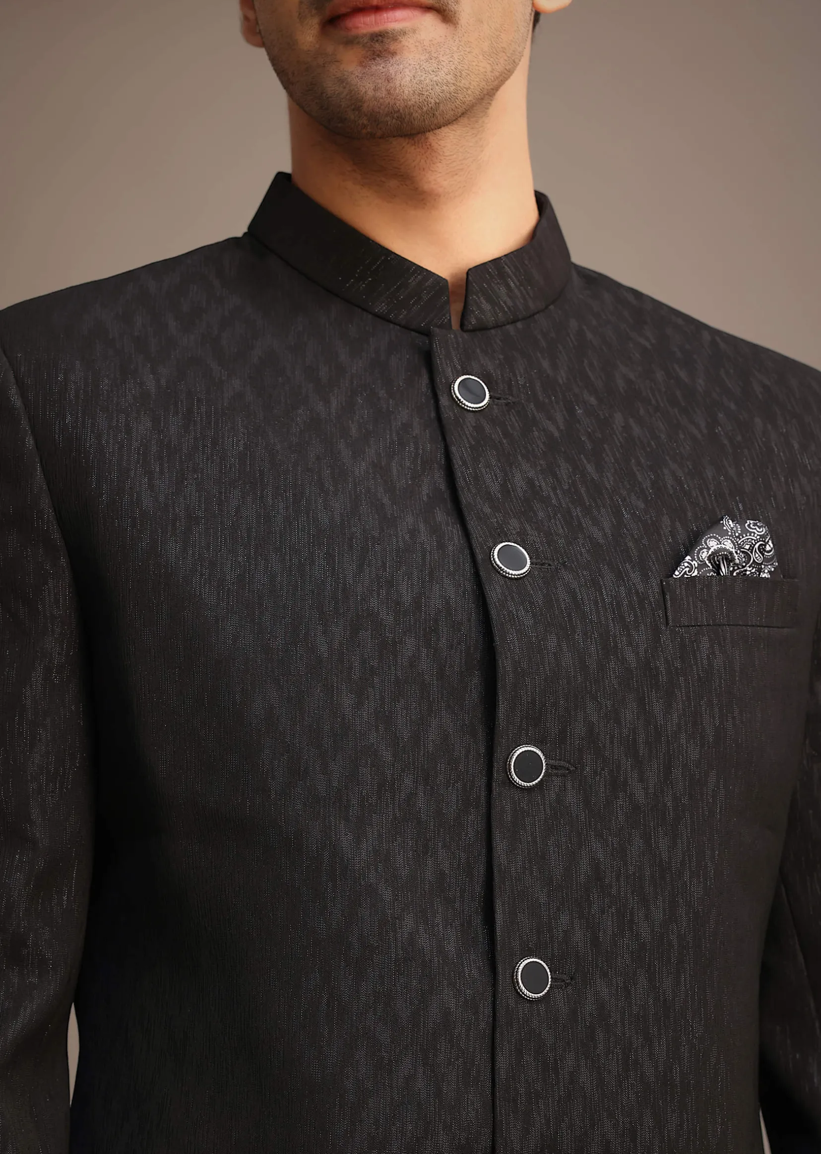 Black Jacquard Silk Indowestern Set