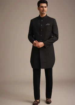 Black Jacquard Silk Indowestern Set