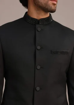 Black Jodhpuri Set With Hand Embellishments