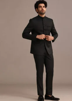 Black Jodhpuri Set With Hand Embellishments