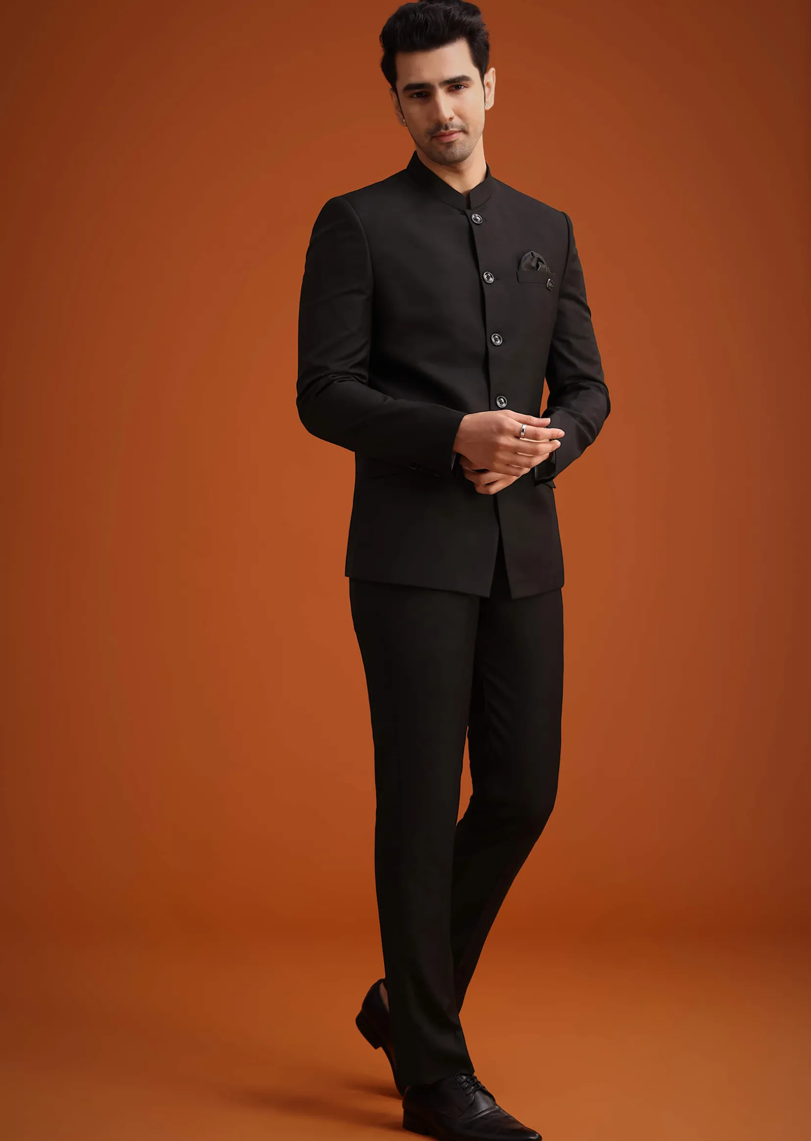 Black Jodhpuri Set With Pocket Square
