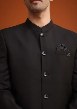 Black Jodhpuri Set With Pocket Square