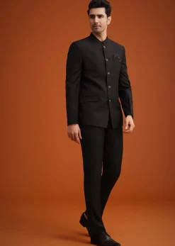 Black Jodhpuri Set With Pocket Square