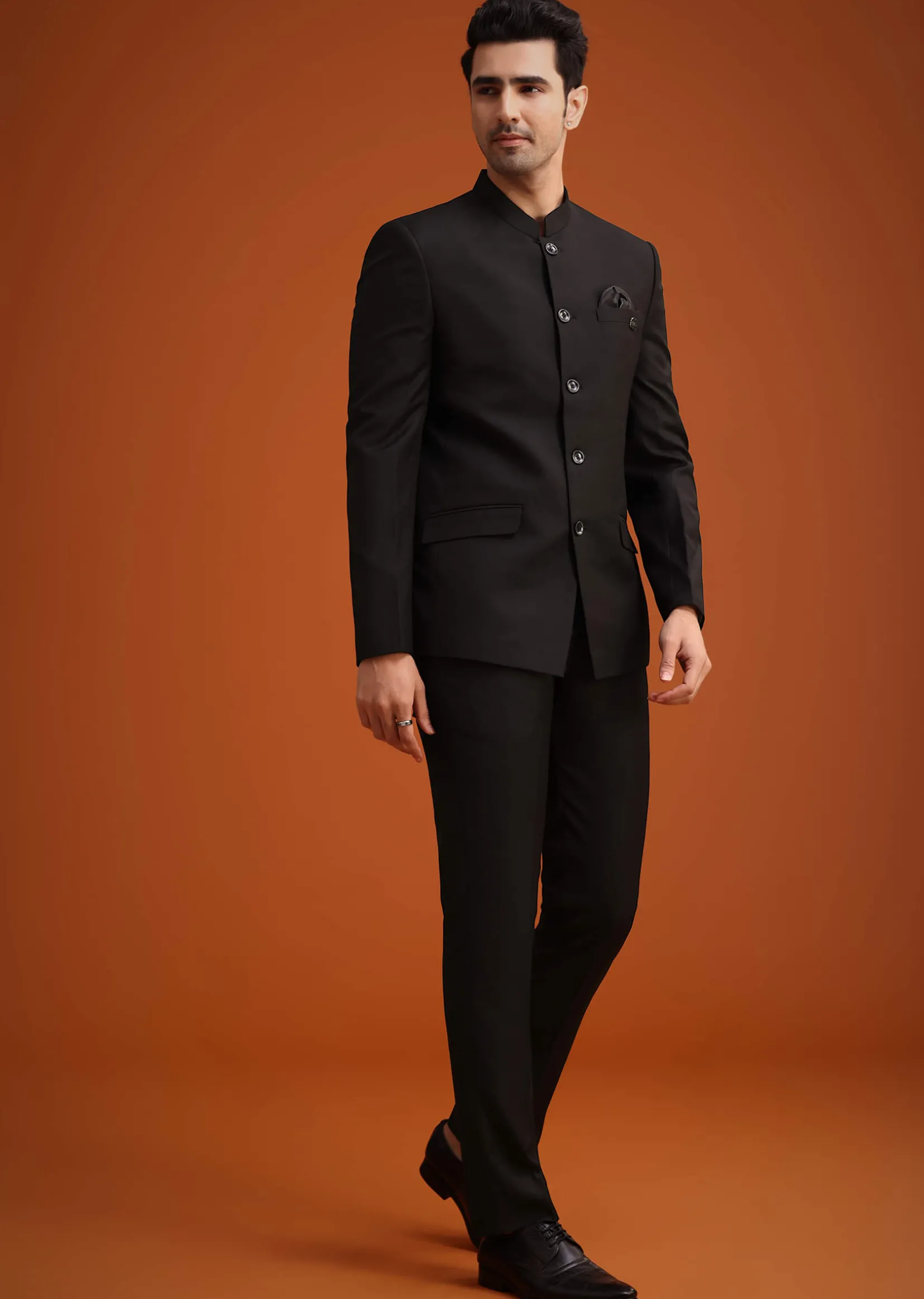 Black Jodhpuri Set With Pocket Square
