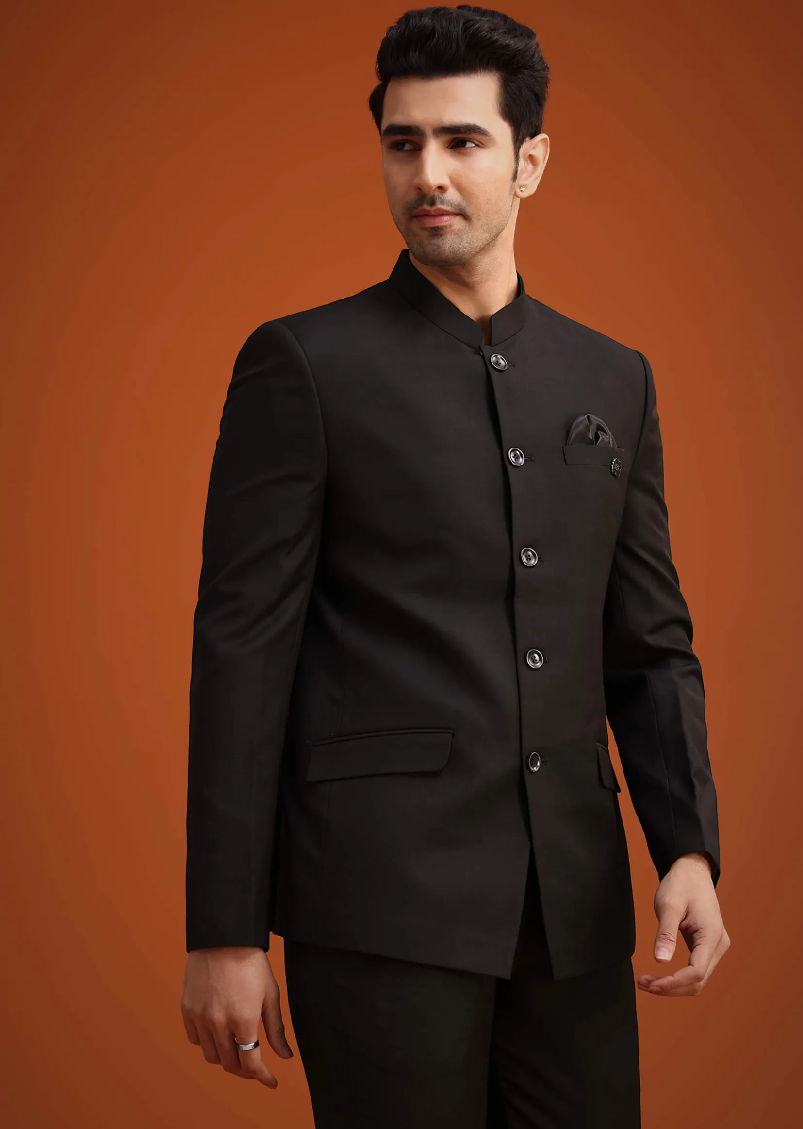 Black Jodhpuri Set With Pocket Square