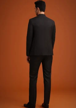 Black Jodhpuri Set With Pocket Square