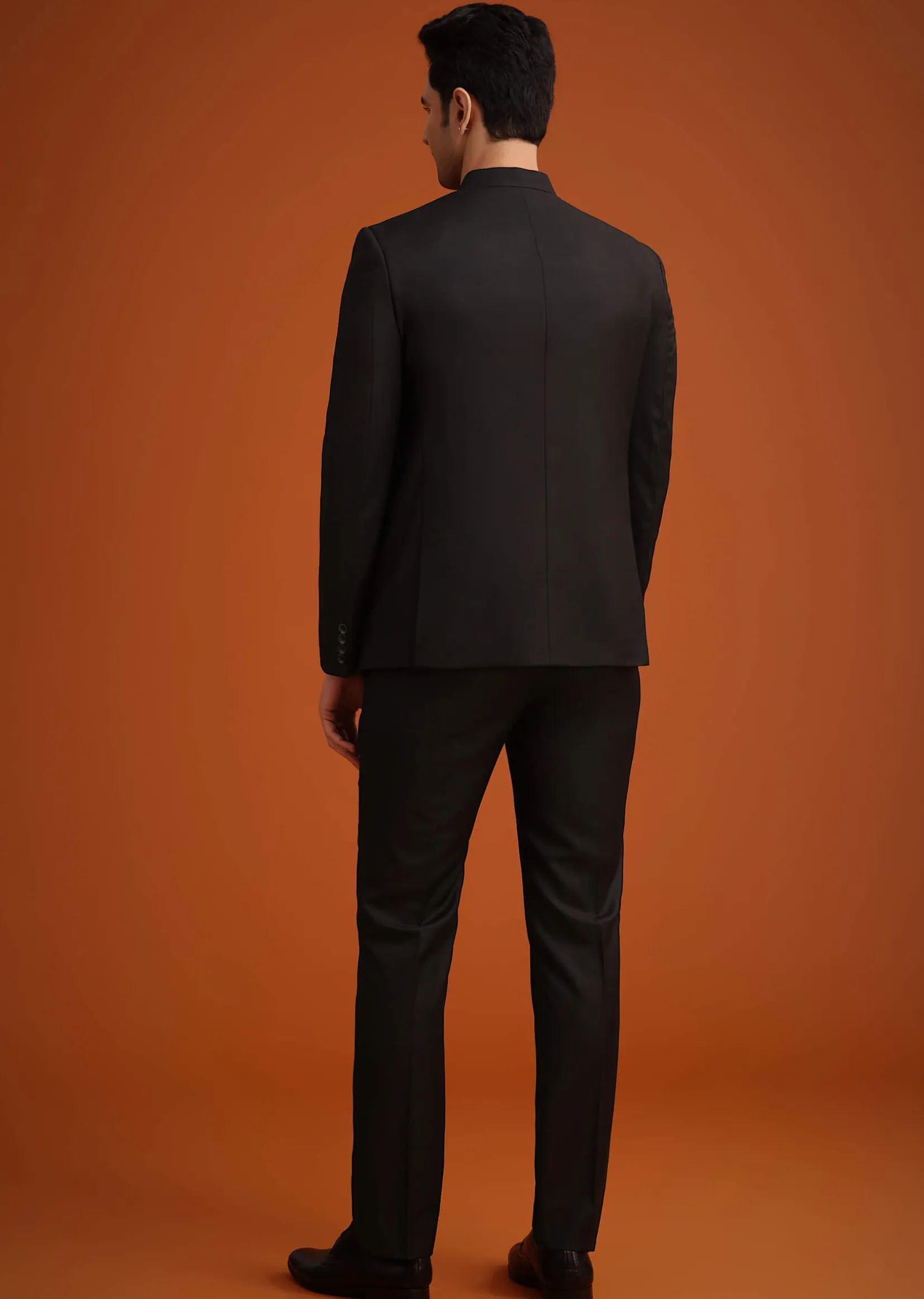 Black Jodhpuri Set With Pocket Square