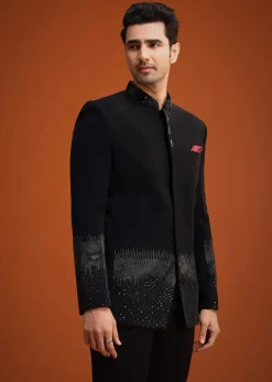 Black Jodhpuri Set With Zardozi Work