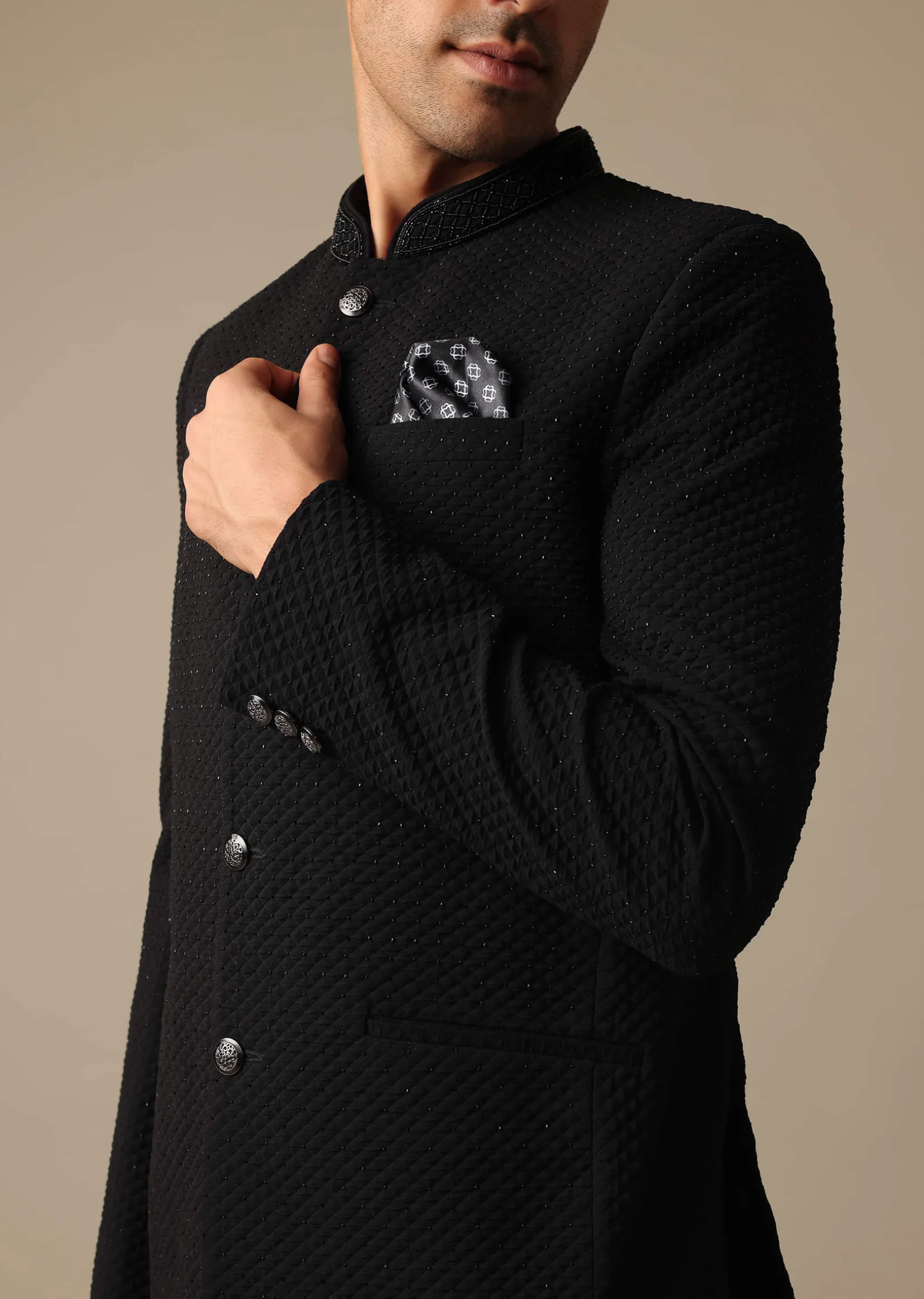 Black Jodhpuri Suit With Textured Bandhgala