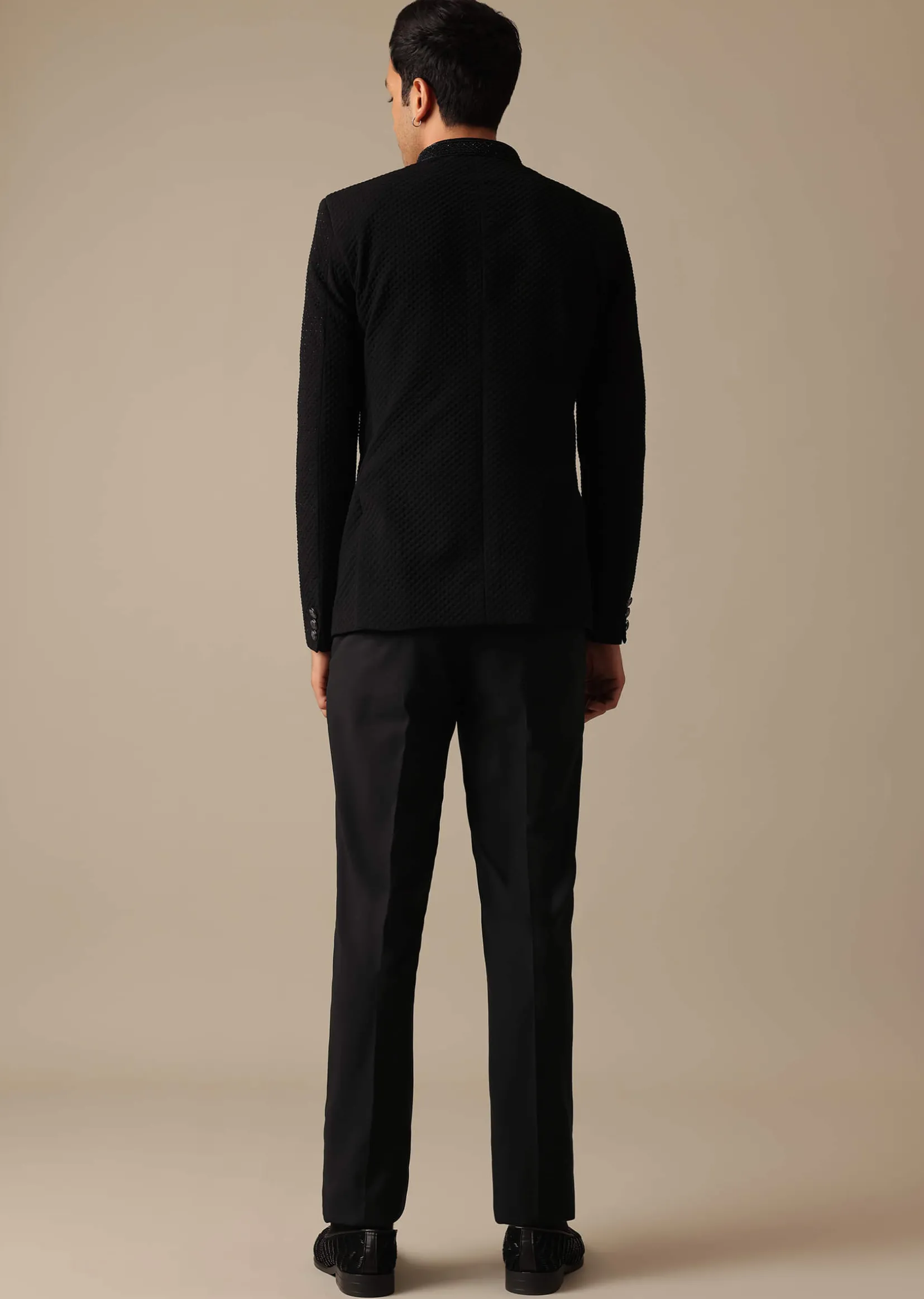 Black Jodhpuri Suit With Textured Bandhgala