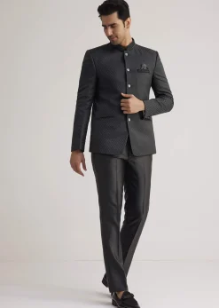 Black Jodhpuri Suit With Embellished Collar