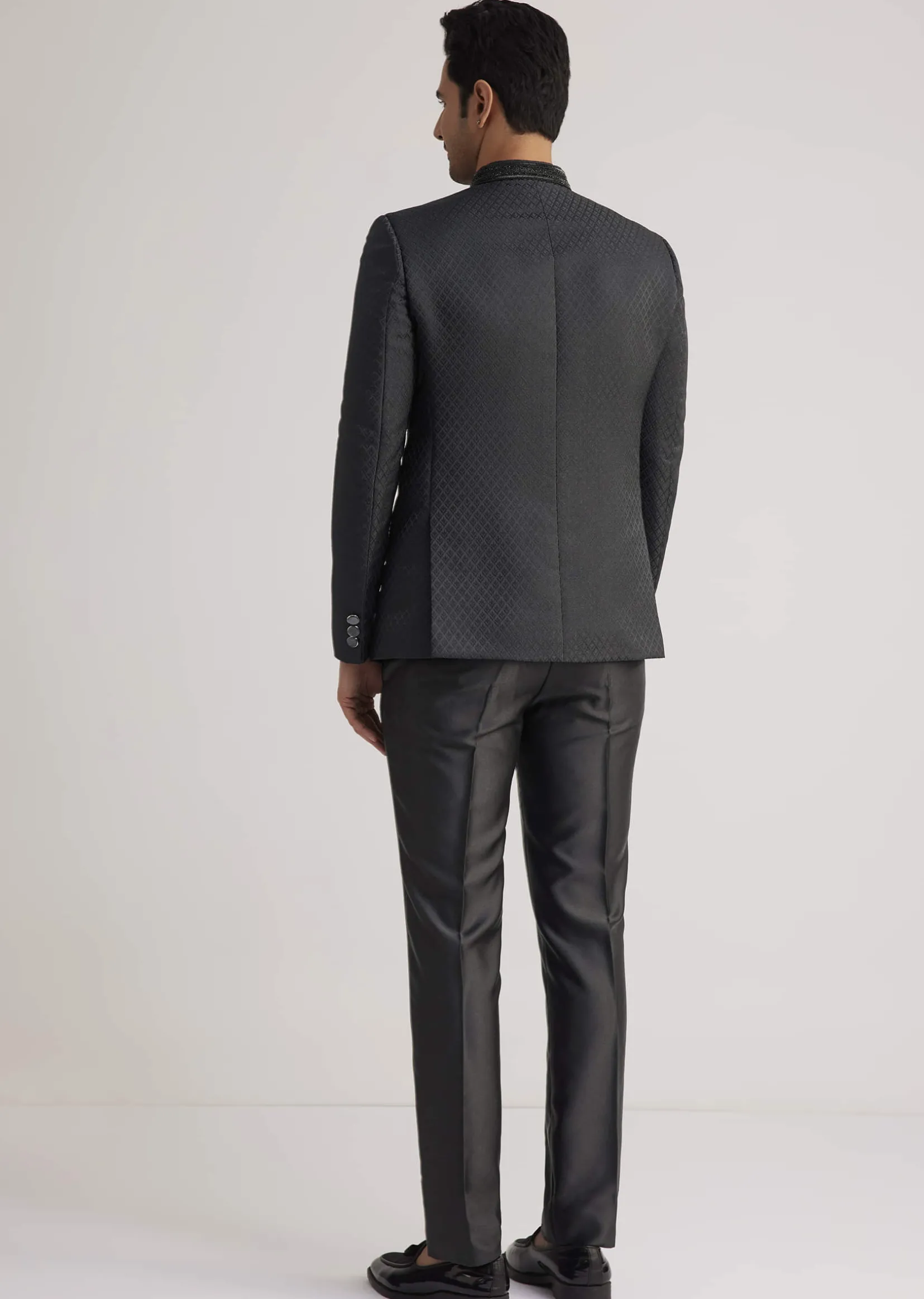 Black Jodhpuri Suit With Embellished Collar