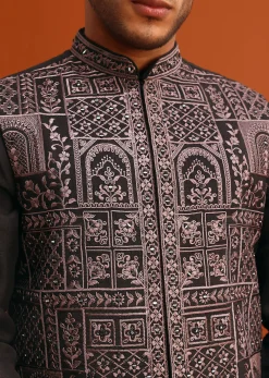 Black Mirror Embellished Jacket And Kurta Set