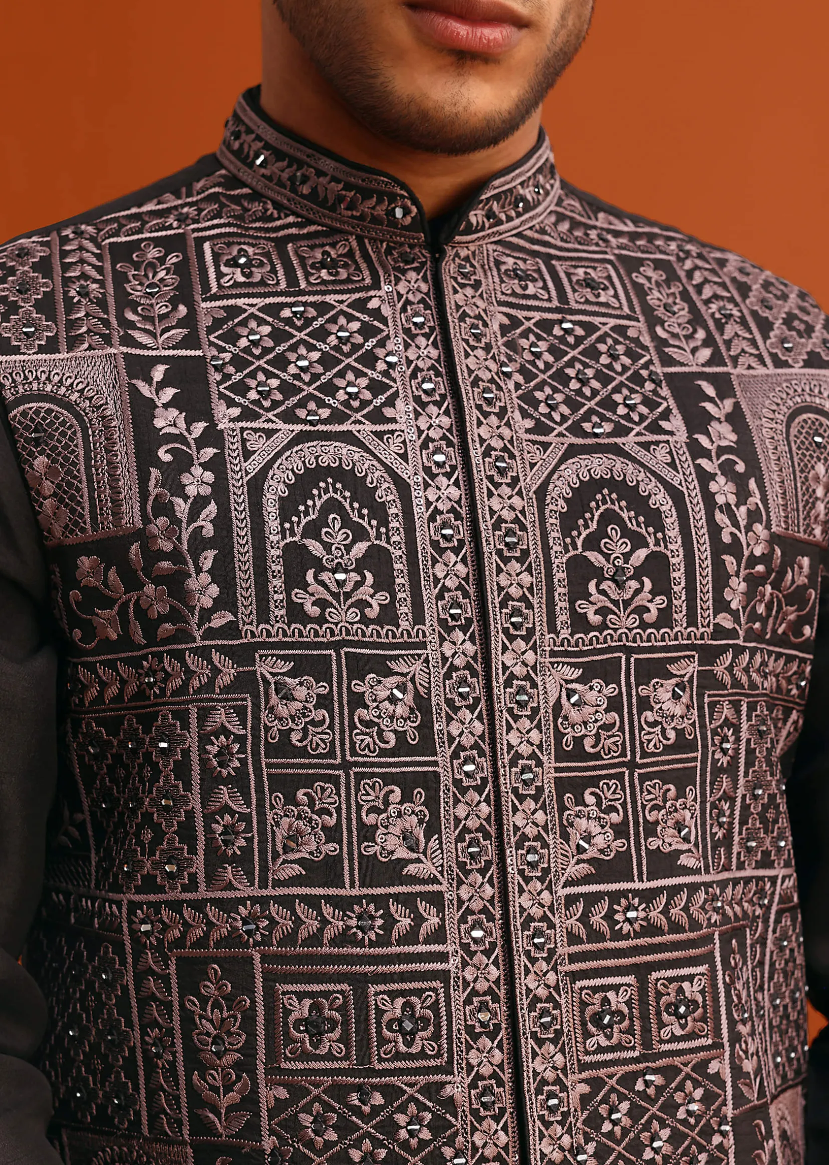 Black Mirror Embellished Jacket And Kurta Set