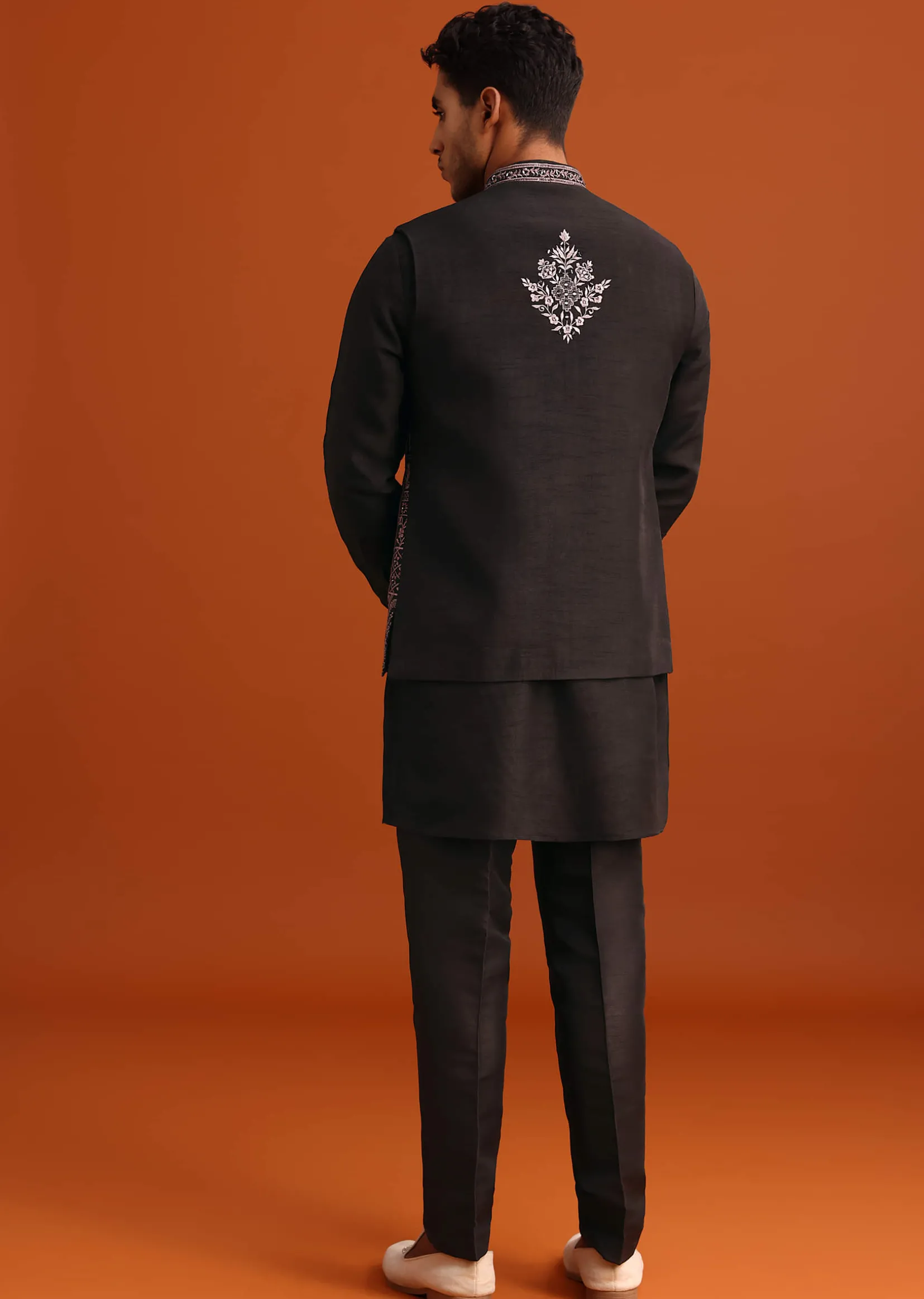 Black Mirror Embellished Jacket And Kurta Set