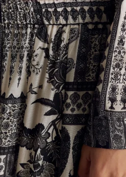 Black Mixed Print Muslin Palazzo Set With Resham Work