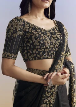 Black Net Saree With Embroidered Border