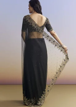 Black Net Saree With Embroidered Border