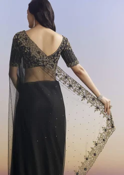 Black Net Saree With Embroidered Border