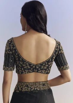 Black Net Saree With Embroidered Border