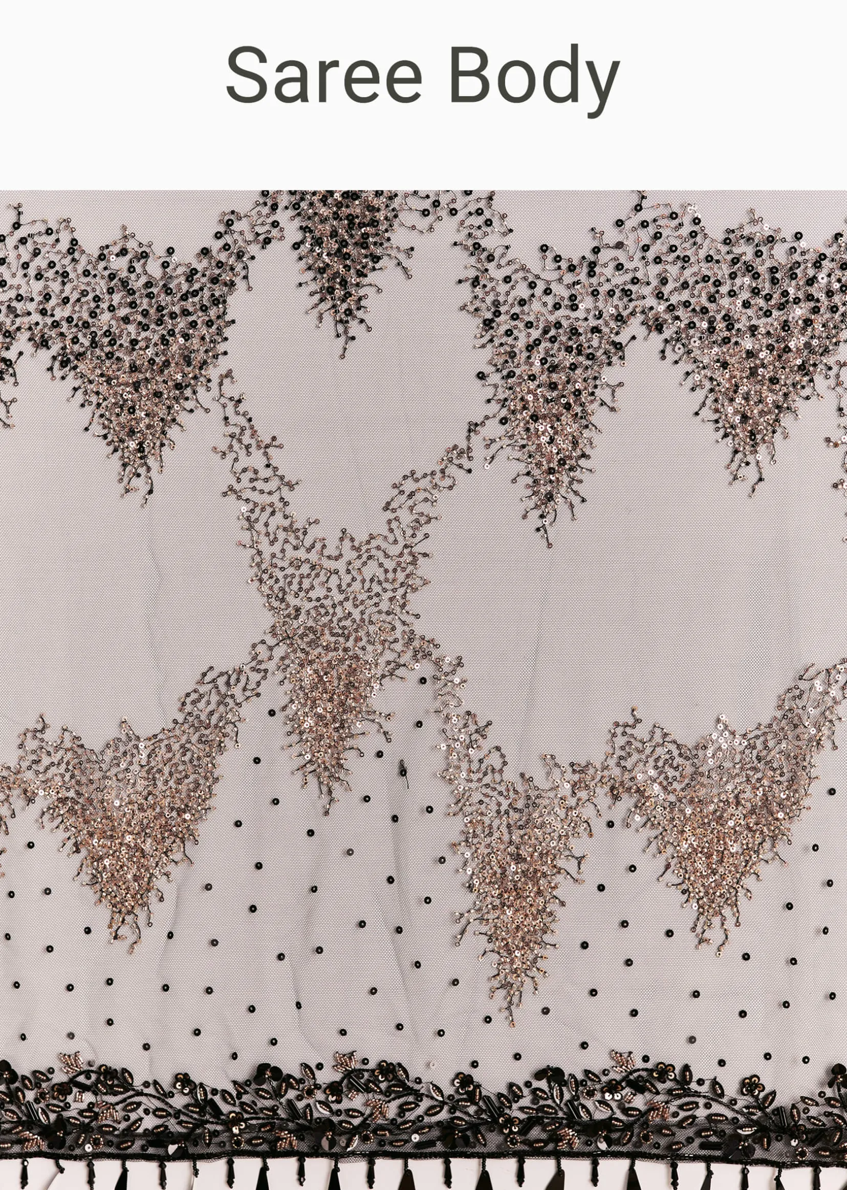 Black Net Saree With Golden Sequins And Cutdana Embroidery
