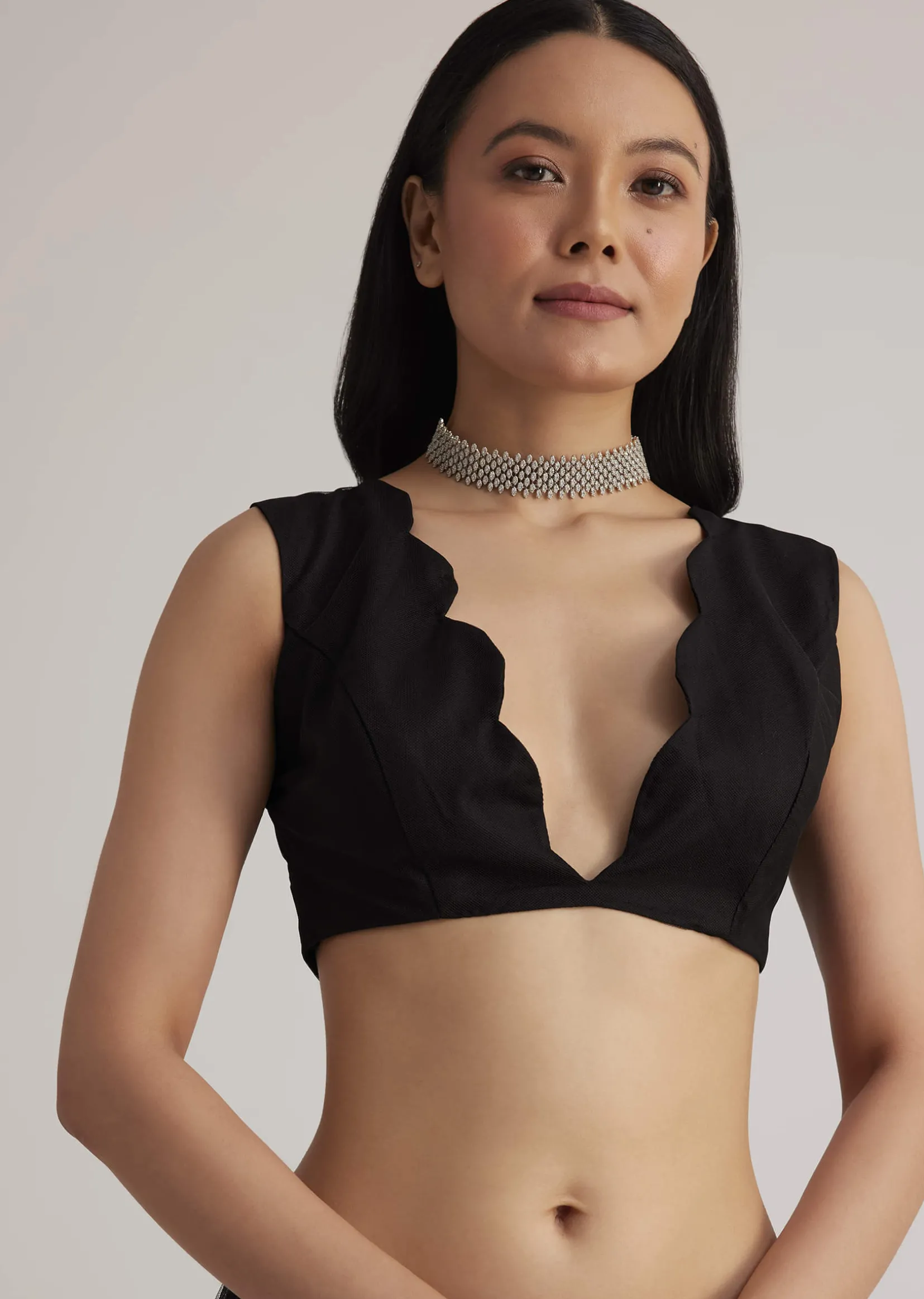 Black Net Saree With Sequins And Stones Embroidery