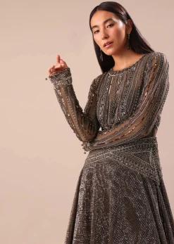 Black Ombre Embroidered Net Gown