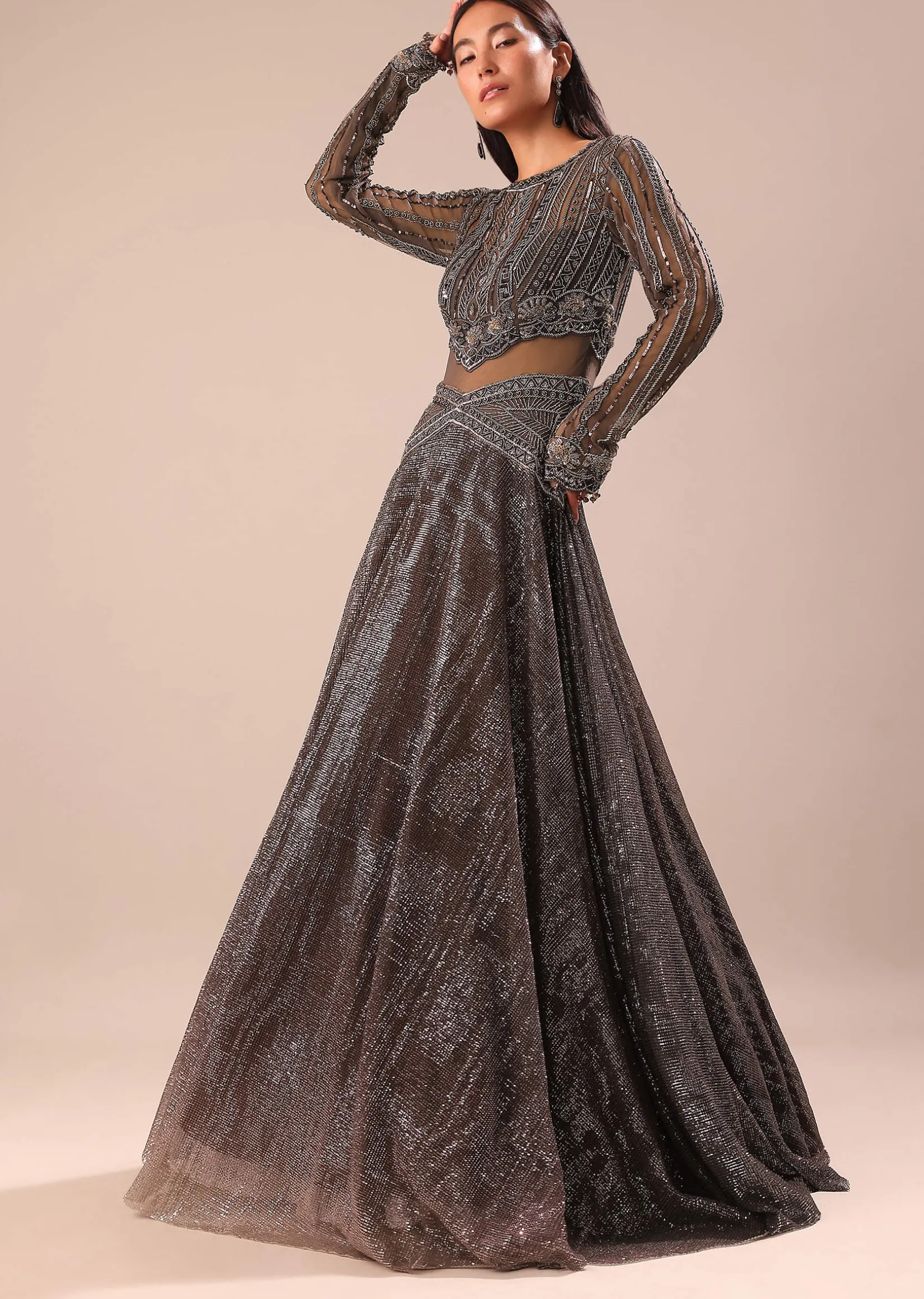 Black Ombre Embroidered Net Gown