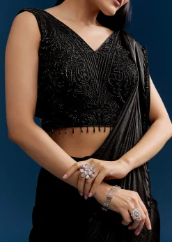 Black Organza Saree With Embroidered Cut Dana Blouse
