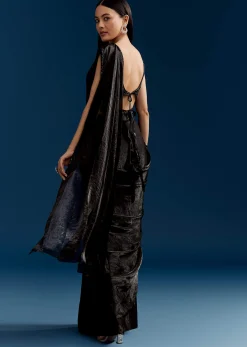Black Organza Saree With Embroidered Cut Dana Blouse