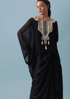 Black Organza Top And Dhoti Set with Zari Work