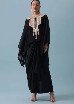 Black Organza Top And Dhoti Set with Zari Work