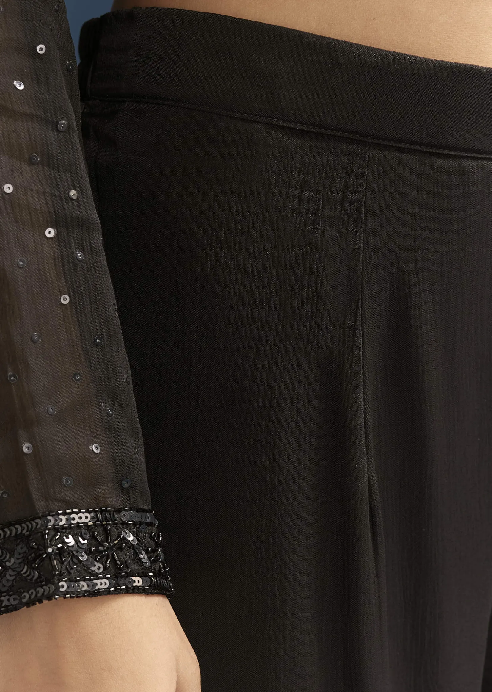 Black Pakistani Palazzo Suit With Sequins Embellished Kurta And Dupatta