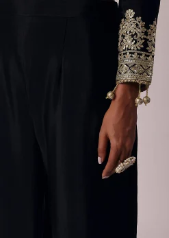 Black Pant Set In Chiffon With Zardozi Work Kurta