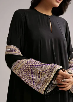 Black Printed Border Anarkali Set With Palazzo And Dupatta