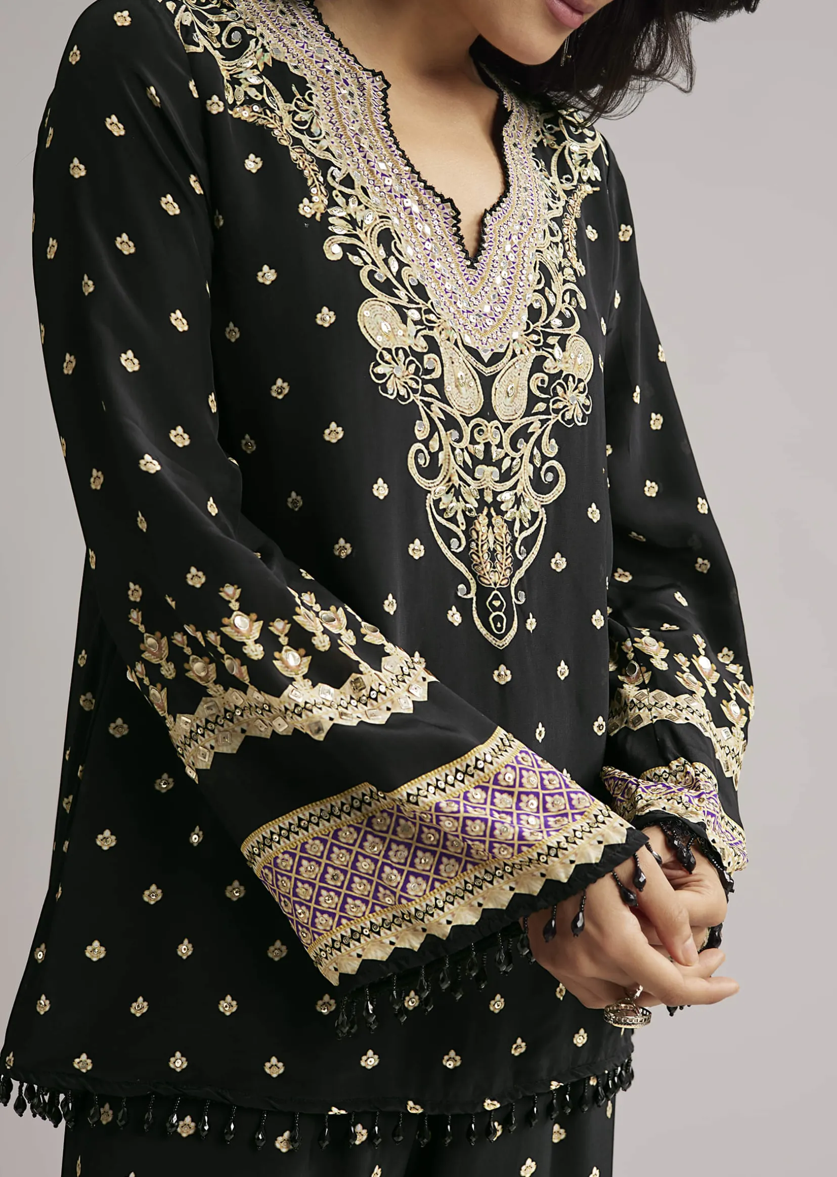Black Printed Co Ord Set With Kurta And Palazzo
