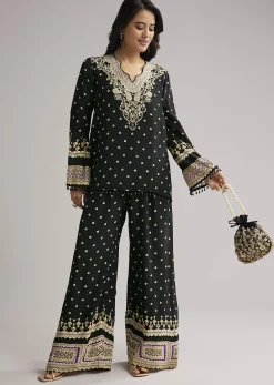 Black Printed Co Ord Set With Kurta And Palazzo