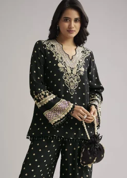 Black Printed Co Ord Set With Kurta And Palazzo