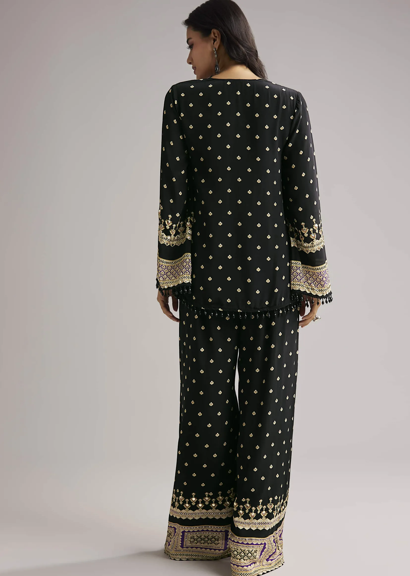 Black Printed Co Ord Set With Kurta And Palazzo