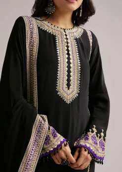Black Printed Kurta Palazzo Set With Dupatta