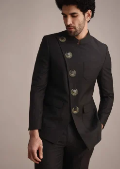 Black Rayon Angrakha Jodhpuri Suit