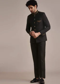 Black Rayon Embroidered Jodhpuri Suit