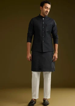 Black Rayon Kurta Jacket Set