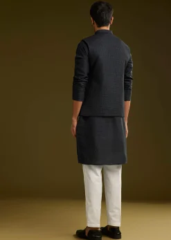 Black Rayon Kurta Jacket Set