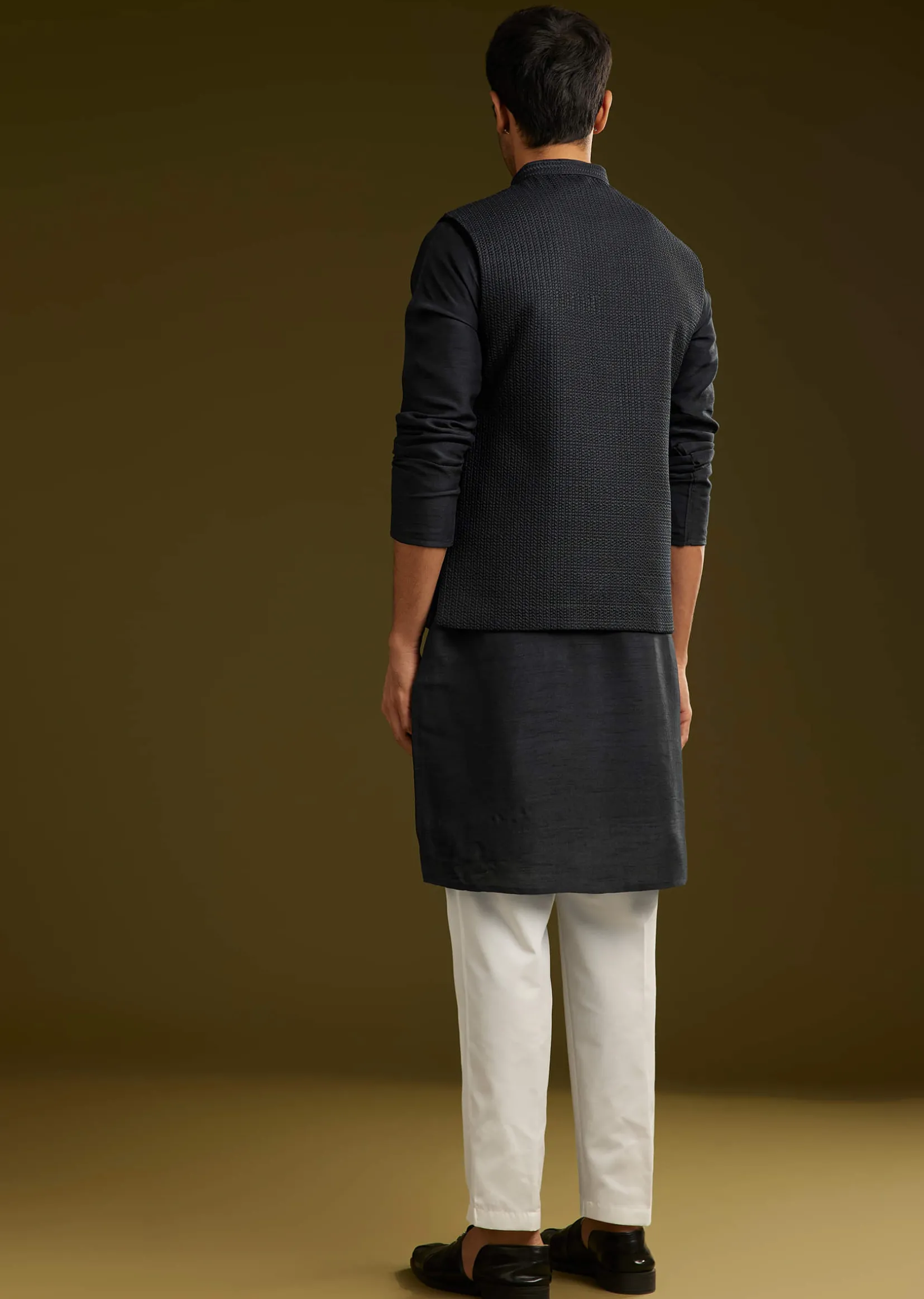 Black Rayon Kurta Jacket Set